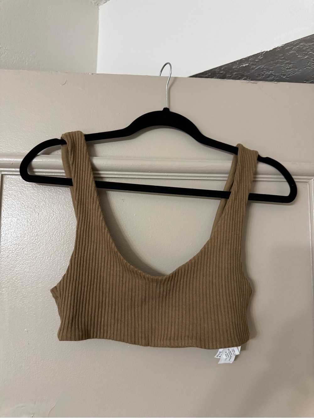 Zara bra top Ribbed Scoop Neck Crop Tank Top - Tan